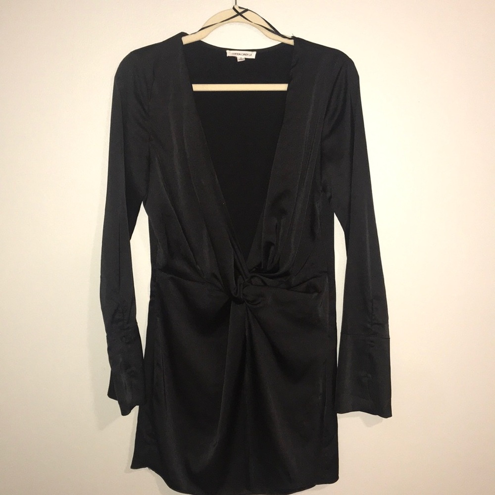 Black Satin Split Wrap Mini Dress